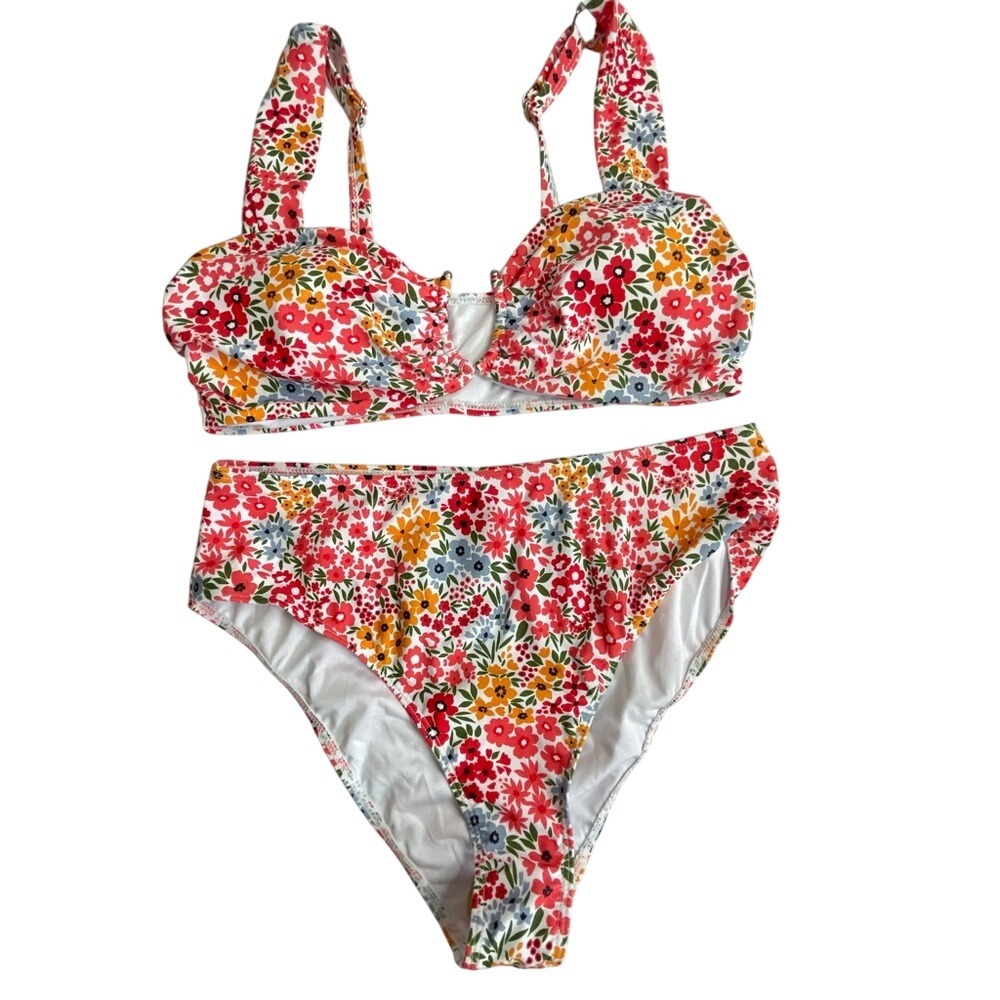 Floral High-Waist Bikini Set - Red Multi